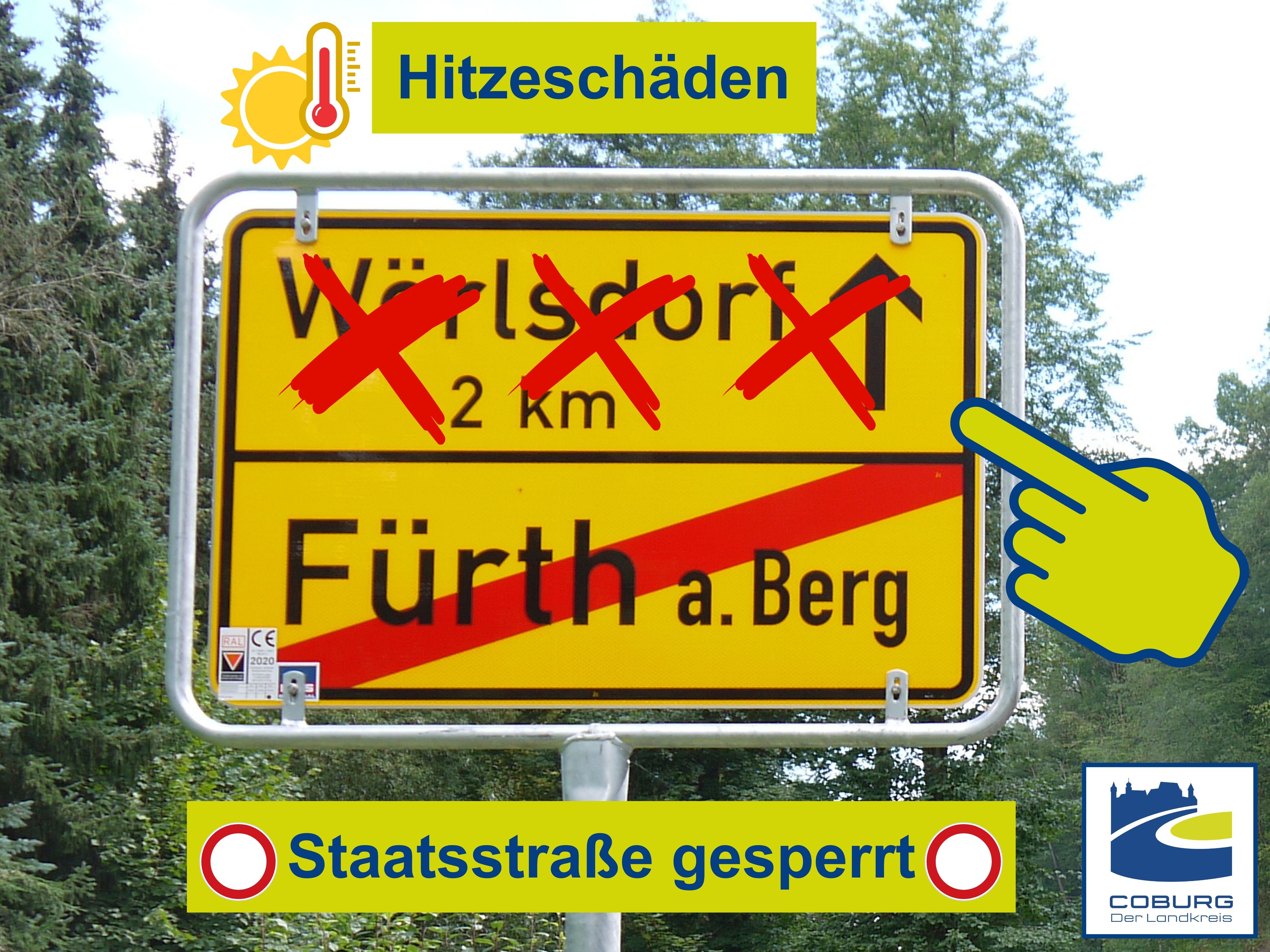 Ein Hinweisschild, bei dem die Fahrrichtung Wörlsdorf rot durchgestrichen ist.