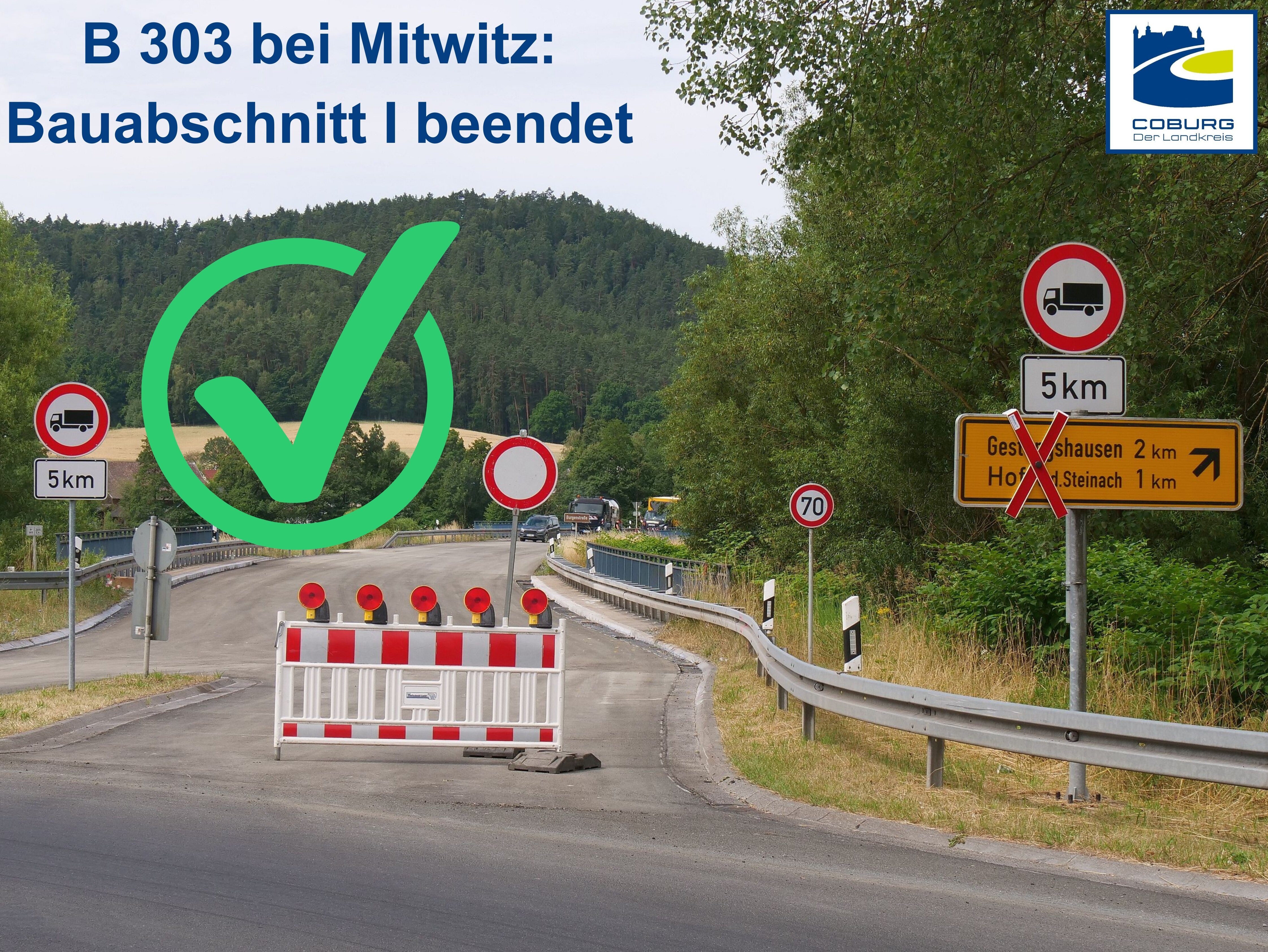 Der gesperrte Bereich der Bundesstraße 303 bei Mitwitz.