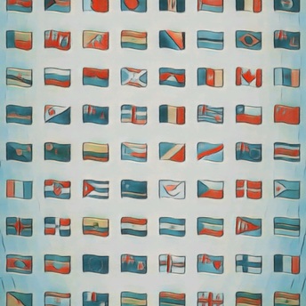 Blick auf eine Übersicht mit Länderflaggen 